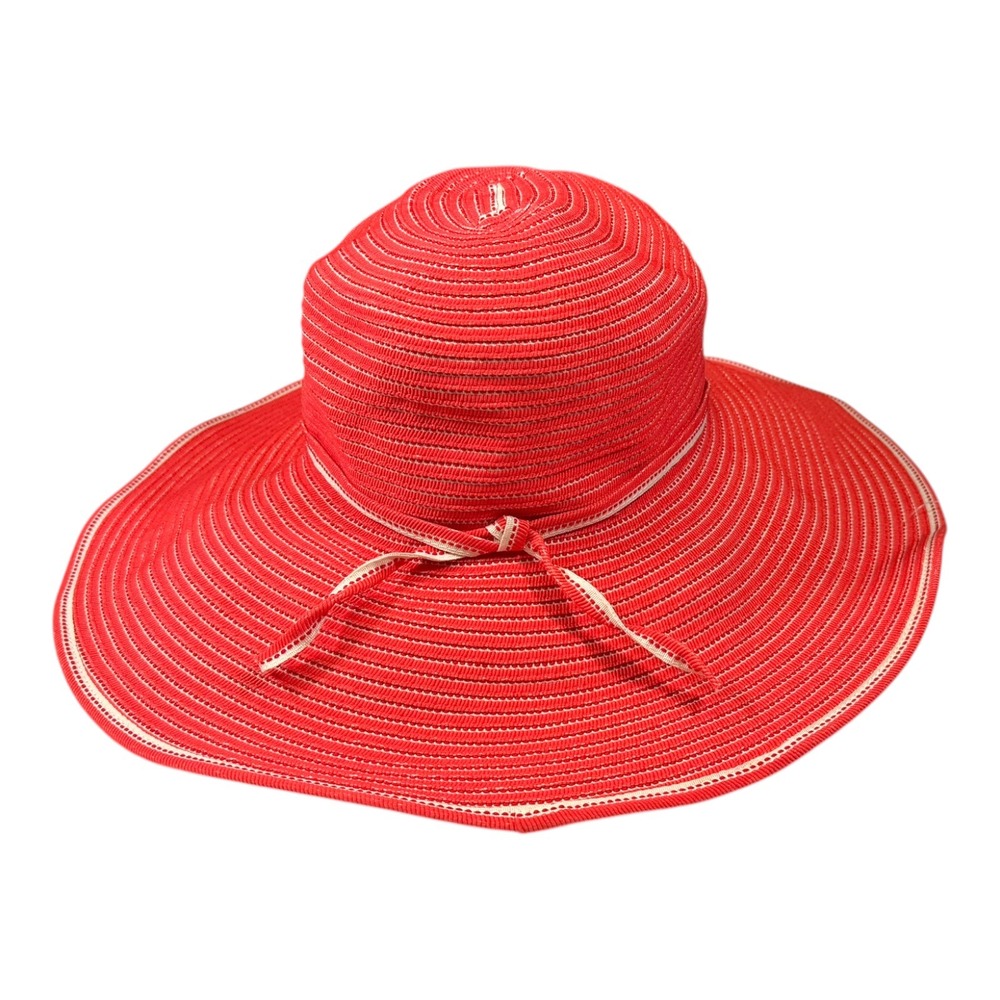 San Diego Hat Co. Red Sun Hat Wide Brim Striped Bow Coastal Nautical Summer